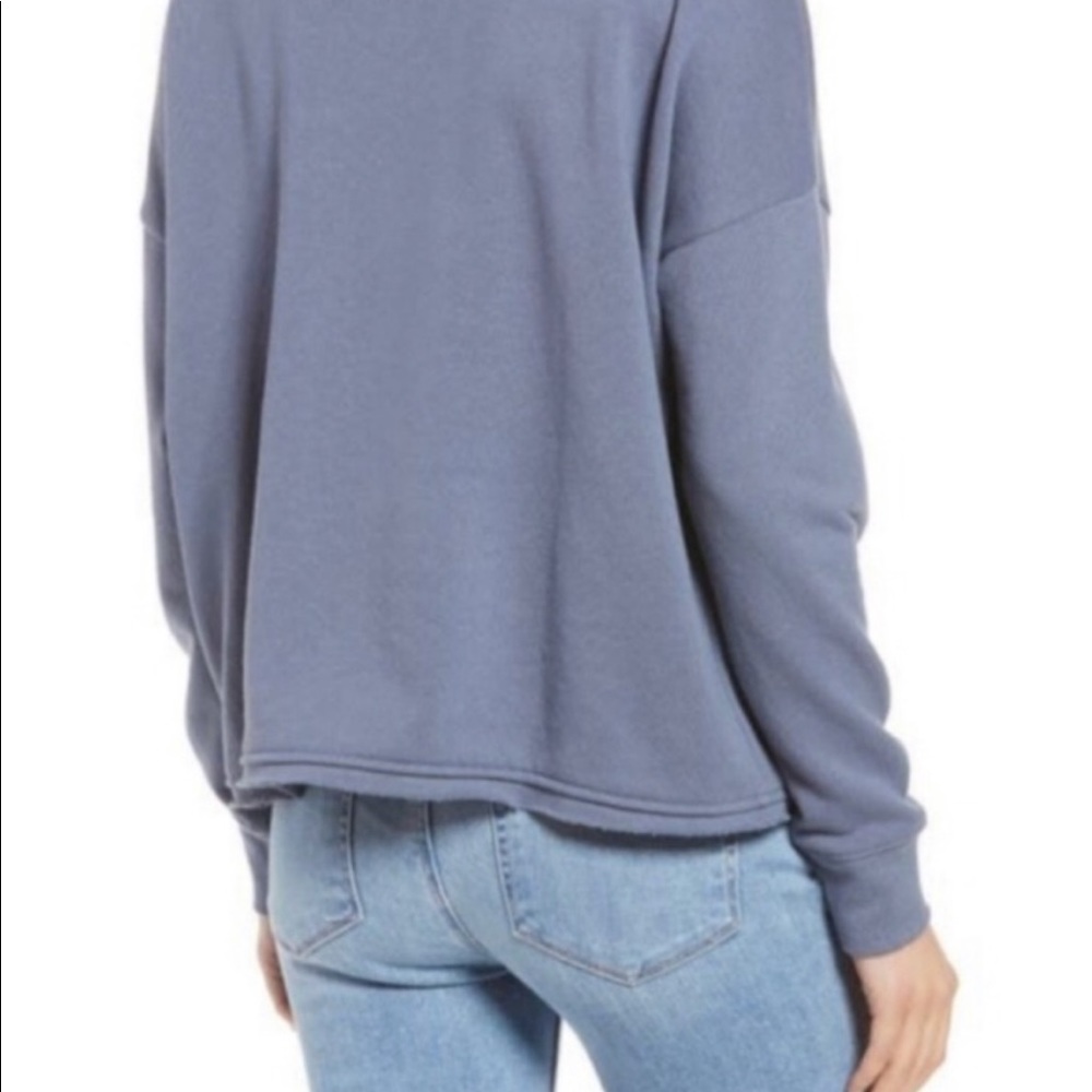 Organic cotton-hemp blend boxy mock neck long sleeve sweatshirt.